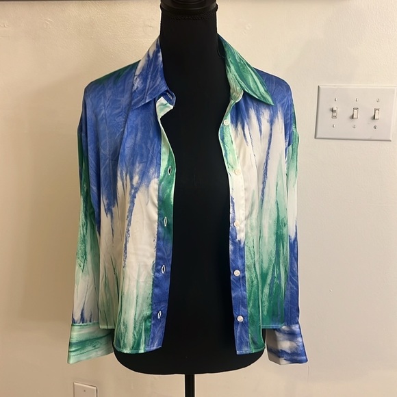 Zara Watercolor Button Down Blouse, Sz. S. - Picture 2 of 13